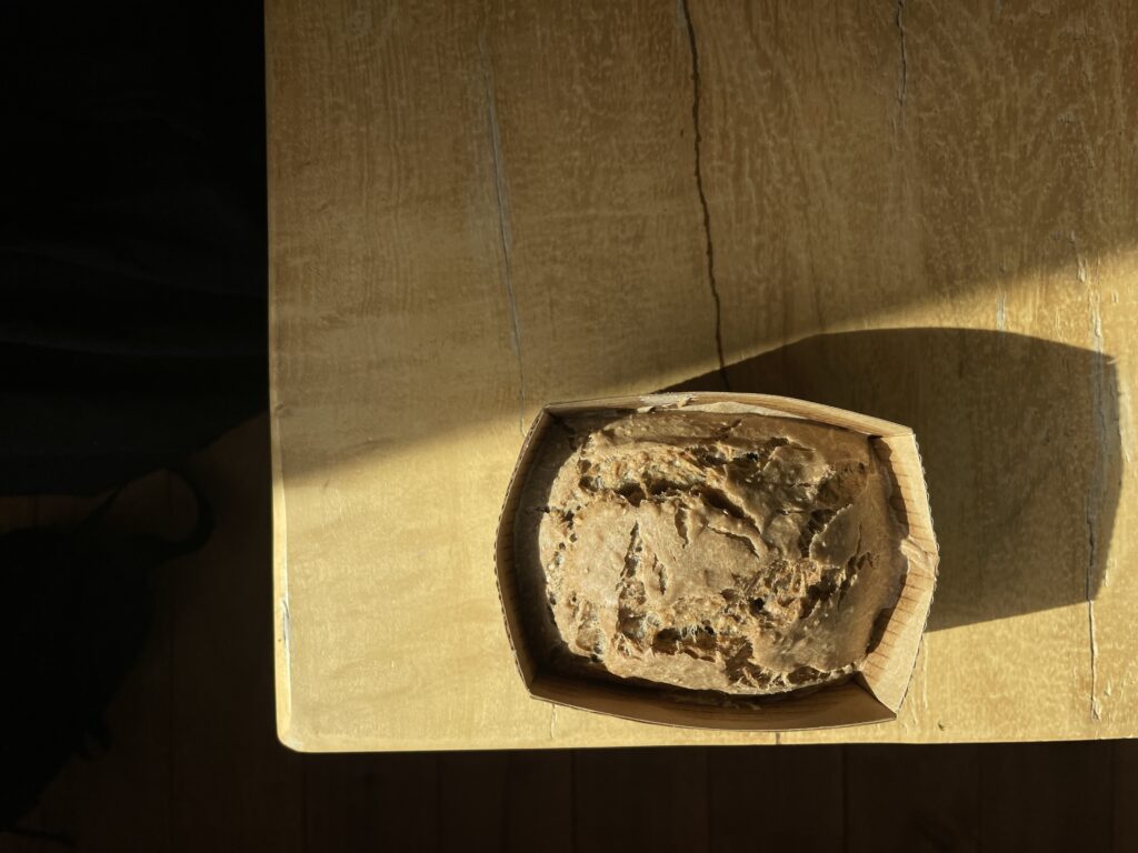 Freshly baked Chiabread on a wooden table